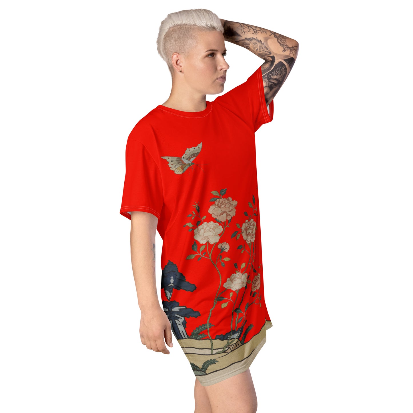 タペストリーの花|Red Roses|Tシャツドレス|Garnet red