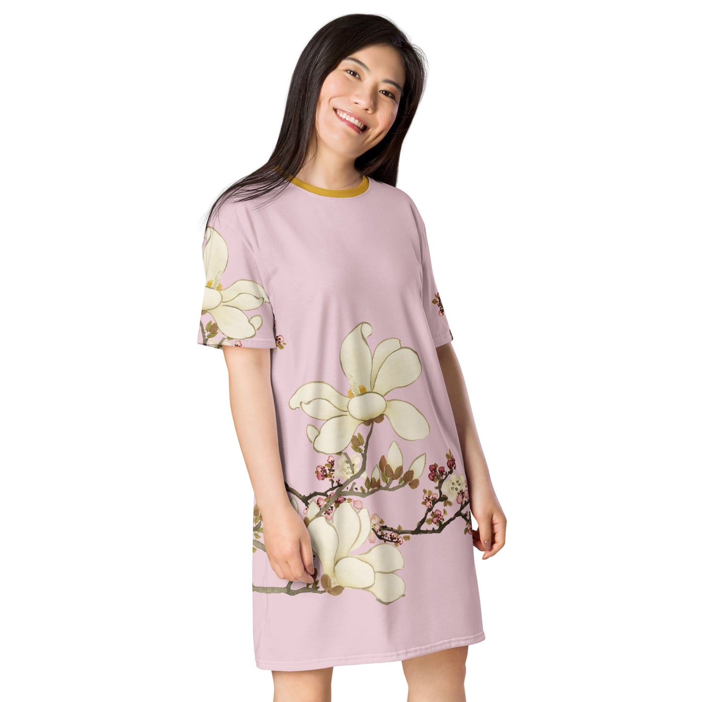 The Spirit of Flowers in Twelve Months|Apricot and Lily Magnolia in Blossom|T-shirt dress|Pale pinkish gray