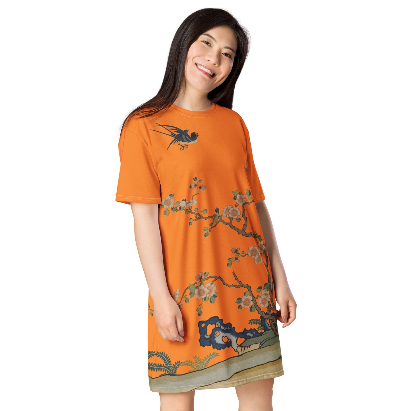 タペストリーの花|Swallow in Flight, Harbinger of Spring|Tシャツドレス|オレンジ