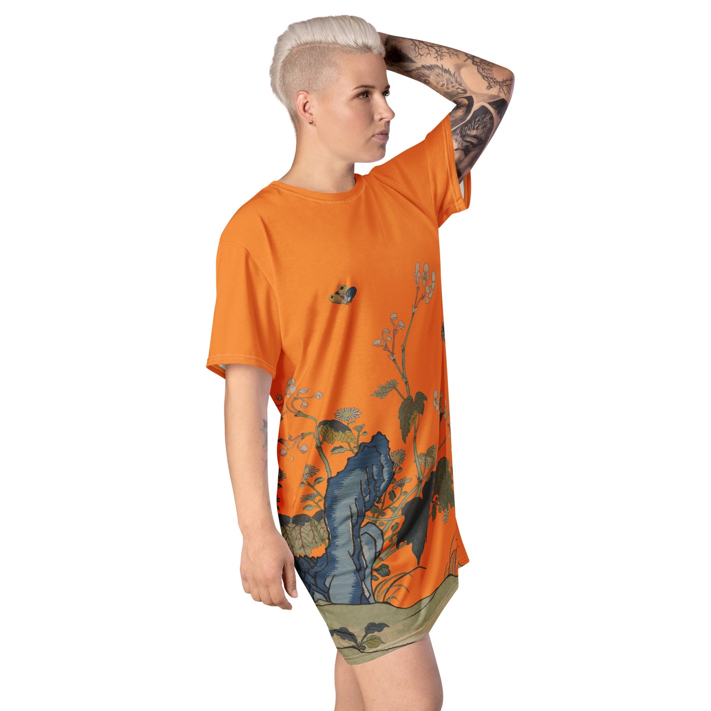 タペストリーの花|Begonia Blossoms|Tシャツドレス|オレンジ
