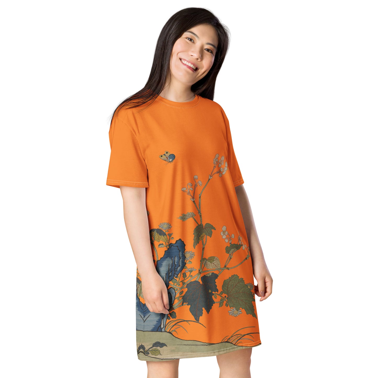 タペストリーの花|Begonia Blossoms|Tシャツドレス|オレンジ