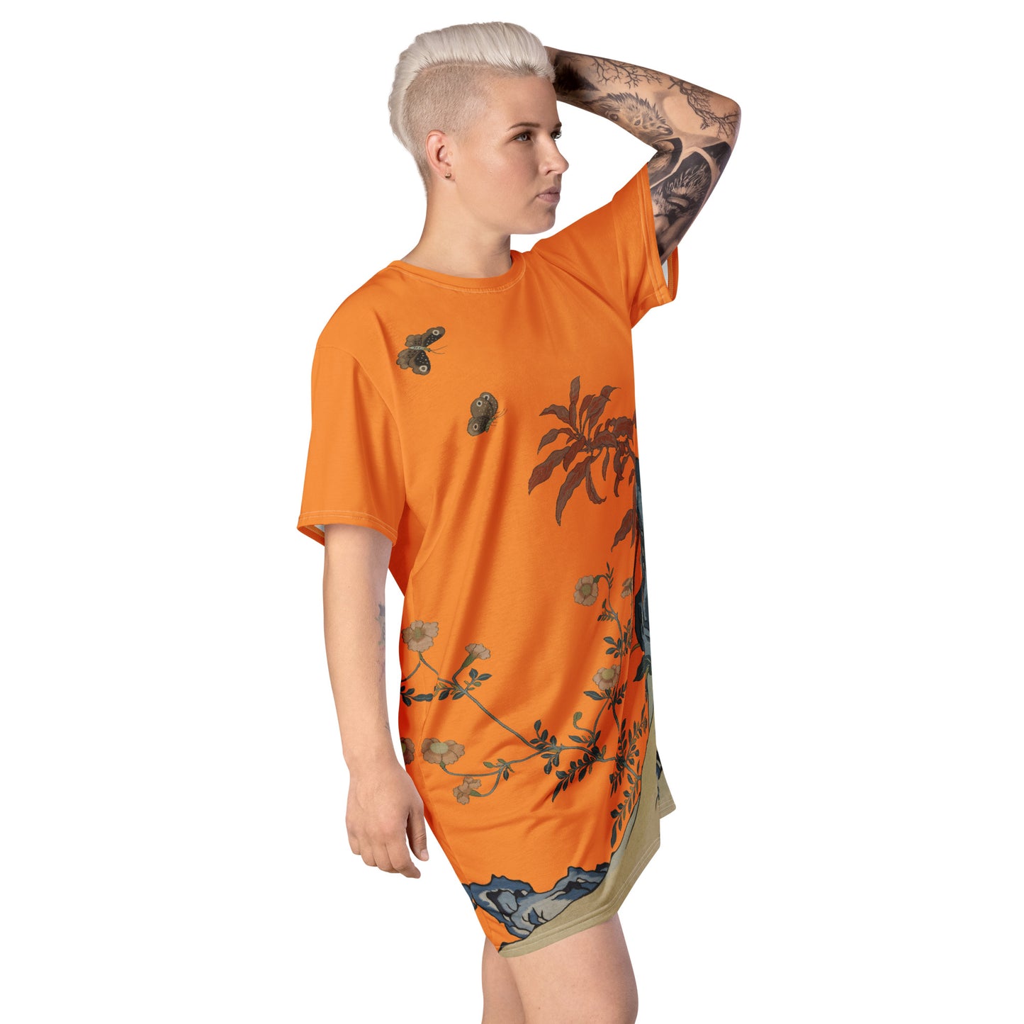 タペストリーの花|Butterflies and Flowers|T-shirt dress|Orange