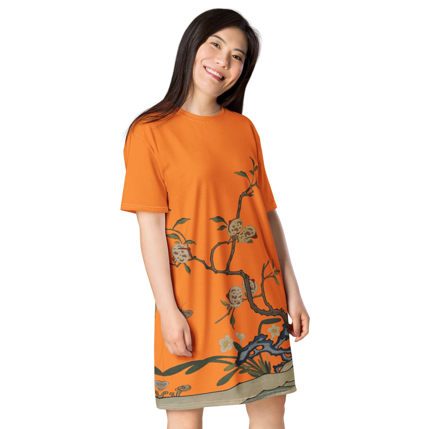 タペストリーの花|Narcissus and Peaches|T-shirt dress|Orange