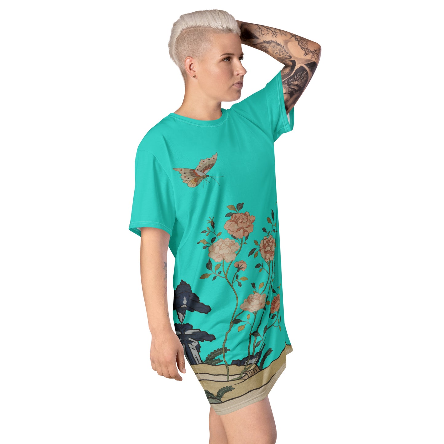 タペストリーの花|Red Roses|Tシャツドレス|ターコイズ