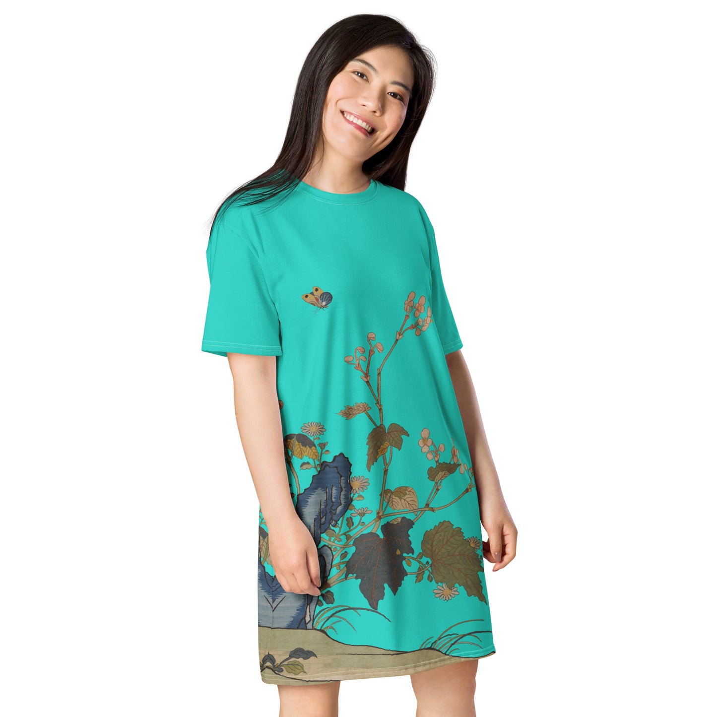 タペストリーの花|Begonia Blossoms|Tシャツドレス|ターコイズ