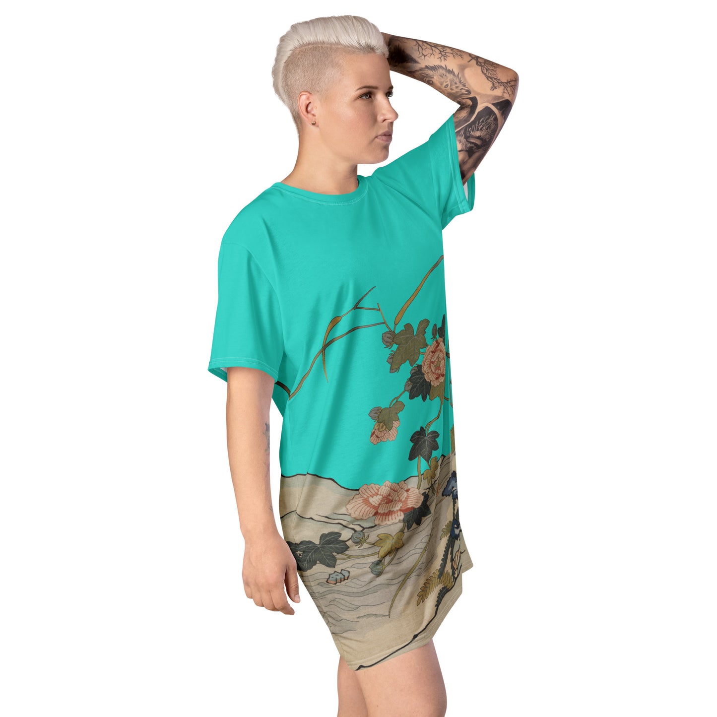 タペストリーの花|Hibiscus by the Water|T-shirt dress|Turquoise
