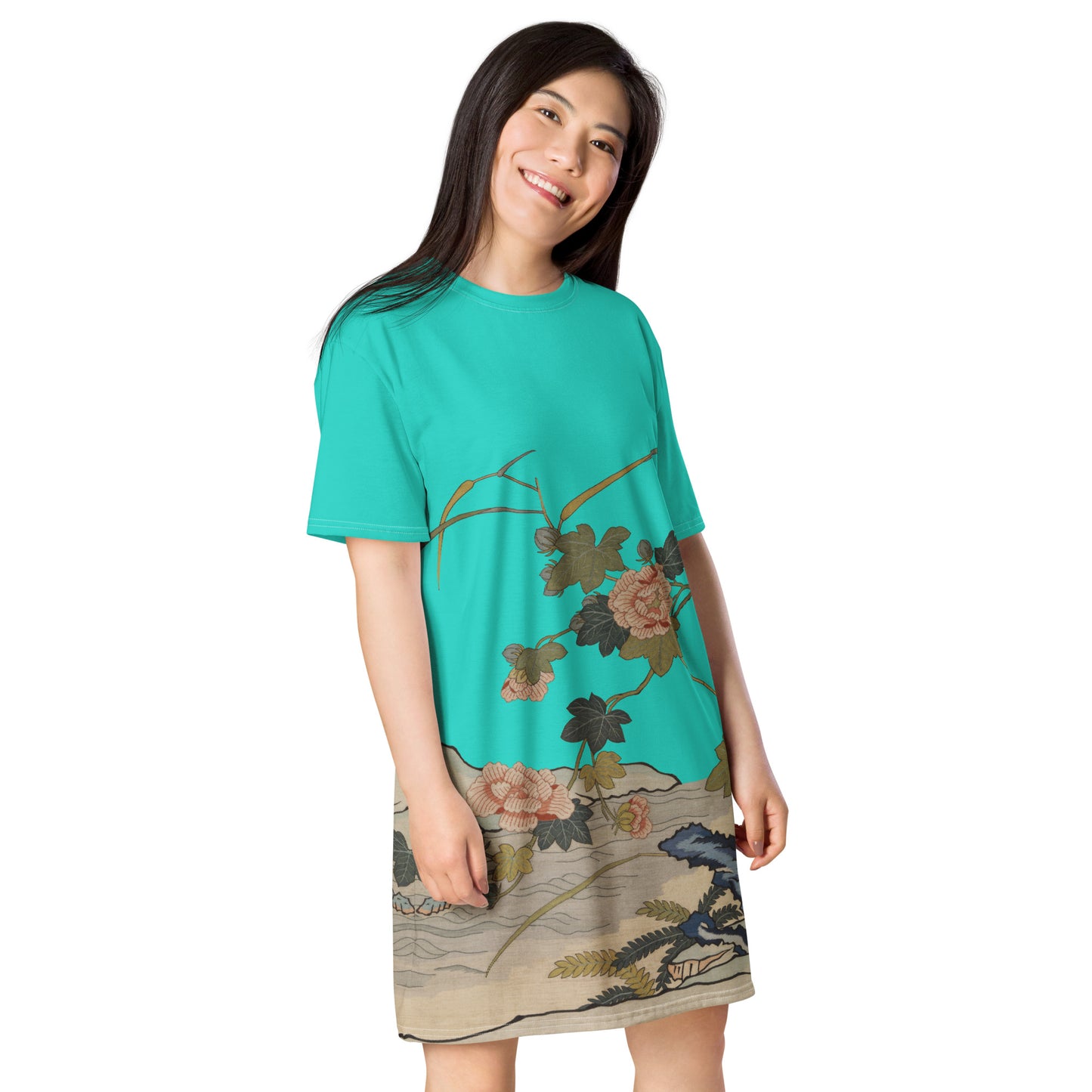 タペストリーの花|Hibiscus by the Water|T-shirt dress|Turquoise