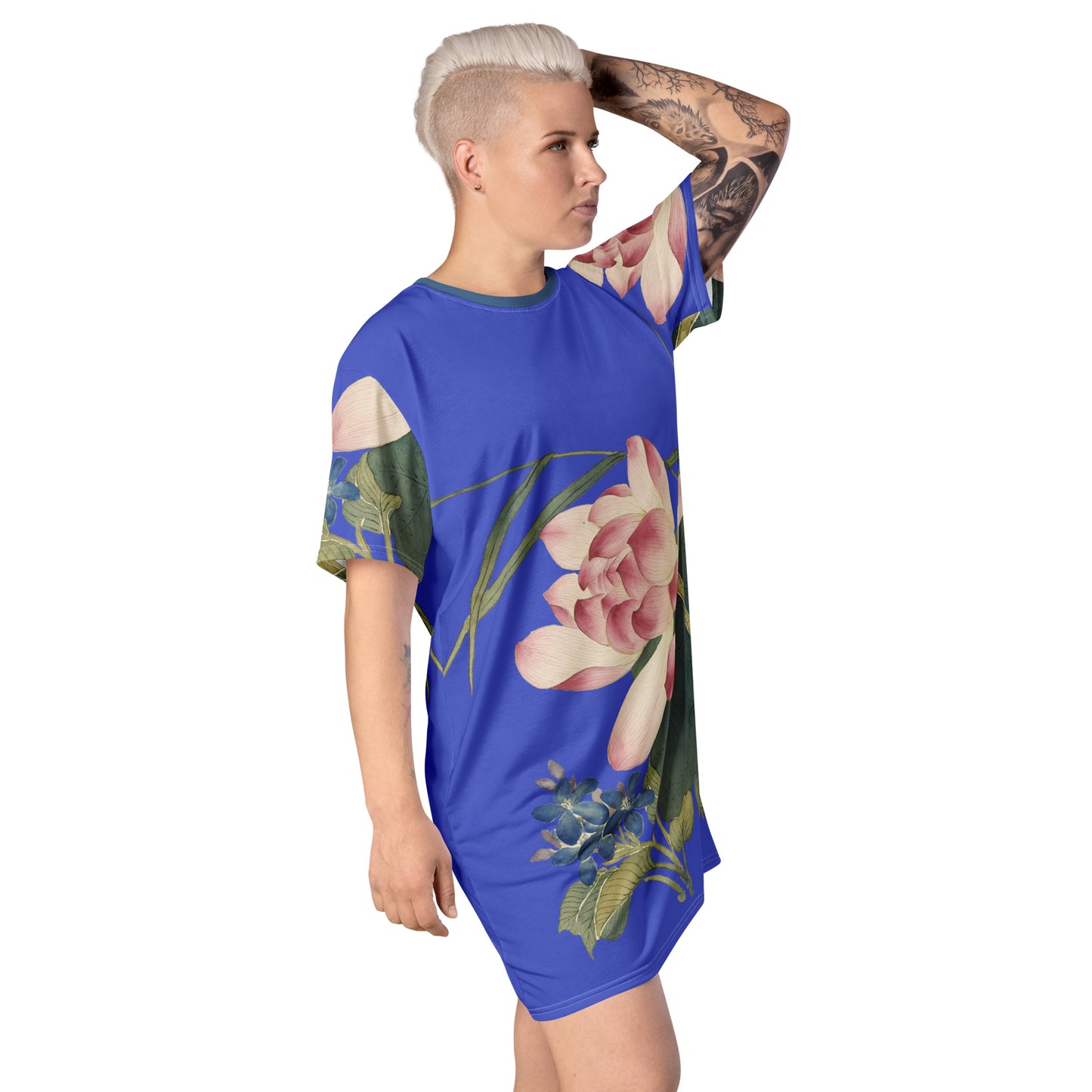 The Spirit of Flowers in Twelve Months|Lotus in Bloom|T-shirt dress|Royal blue