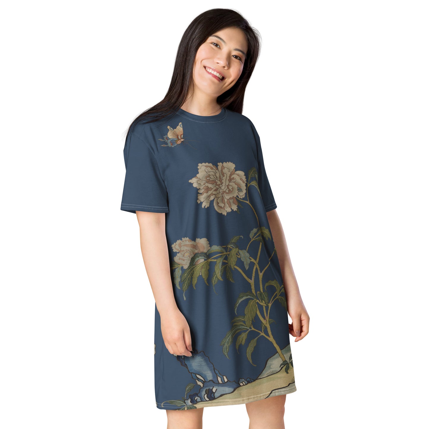 刻丝花卉|芍药|T恤连衣裙|黛蓝