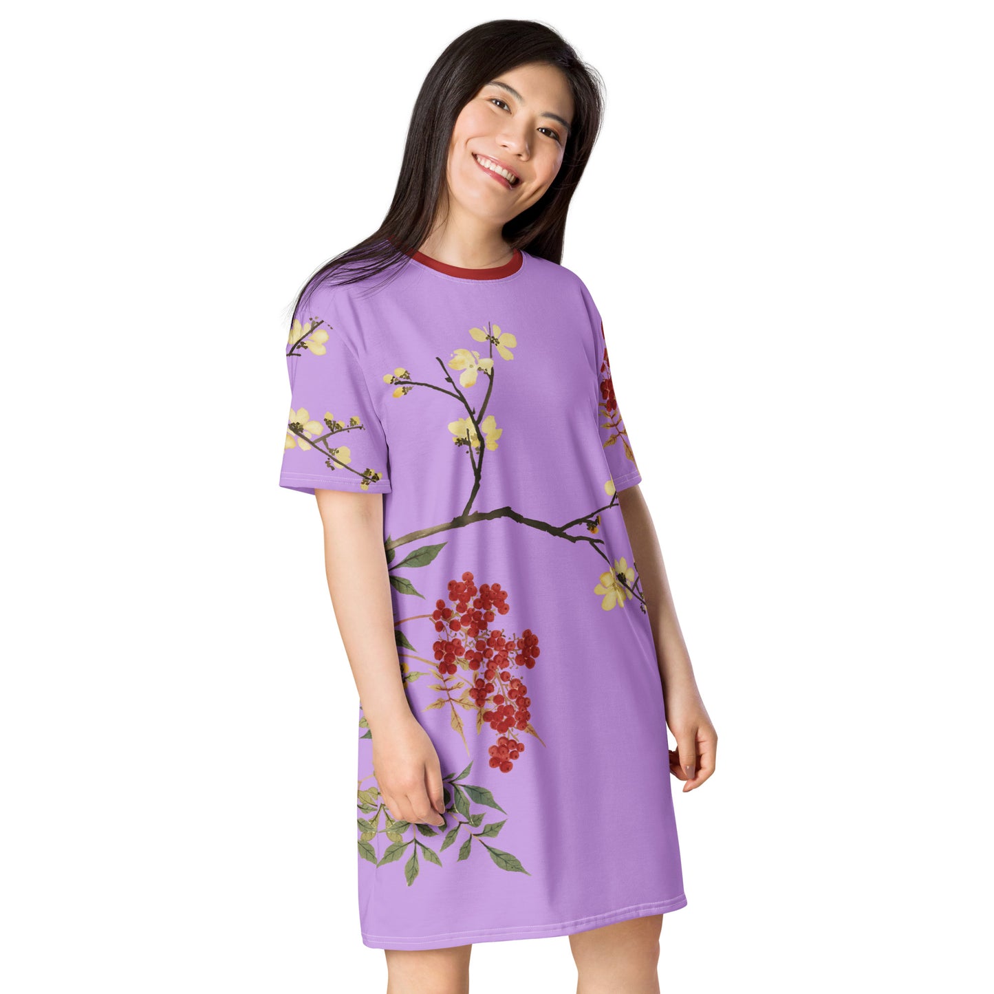 The Spirit of Flowers in Twelve Months|Blooming Wintersweet and Heavenly Bamboo|T-shirt dress|Lilac