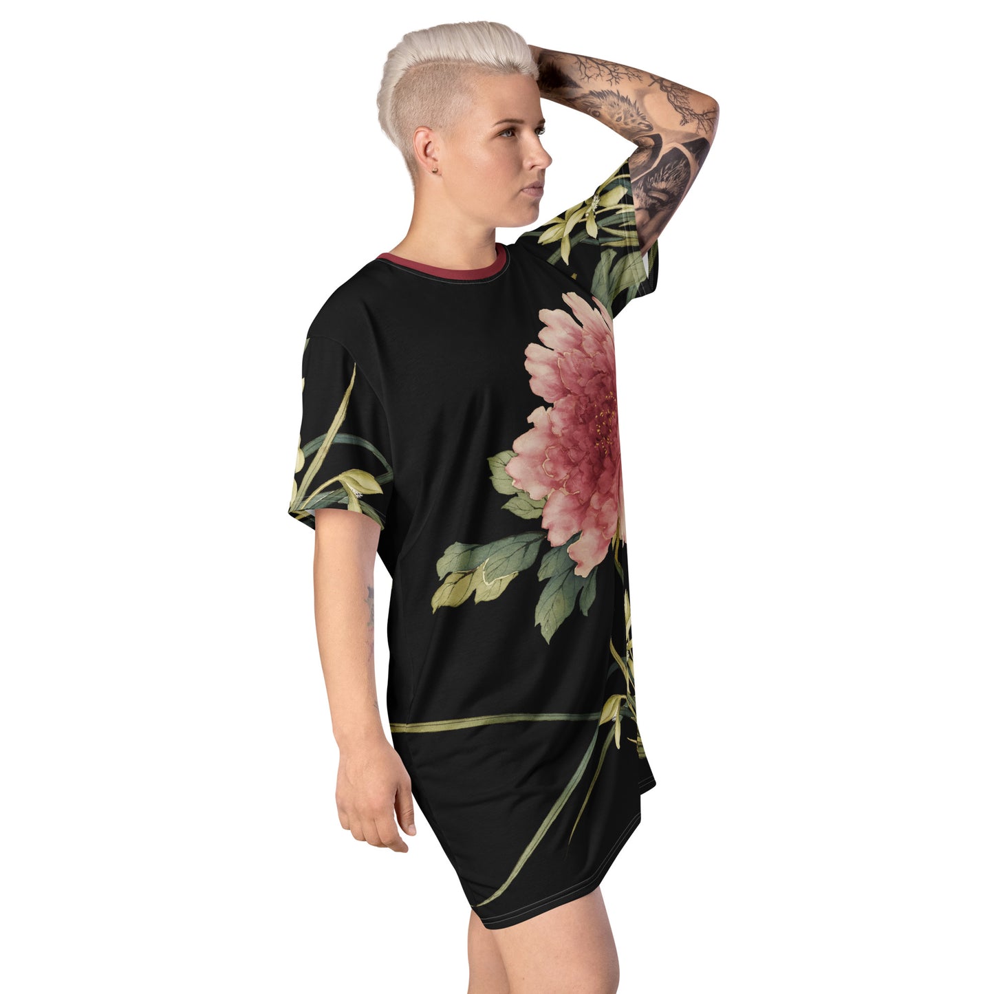 The Spirit of Flowers in Twelve Months|Orchid and Tree Peony in Bloom|T-shirt dress|Black