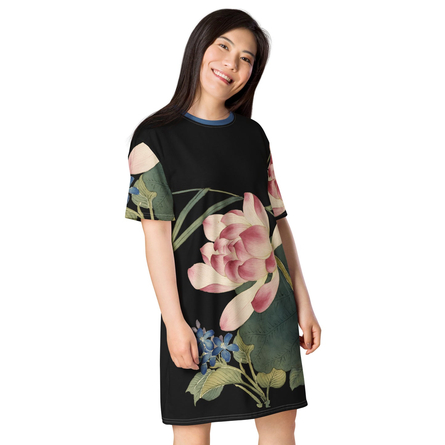 The Spirit of Flowers in Twelve Months|Lotus in Bloom|T-shirt dress|Black
