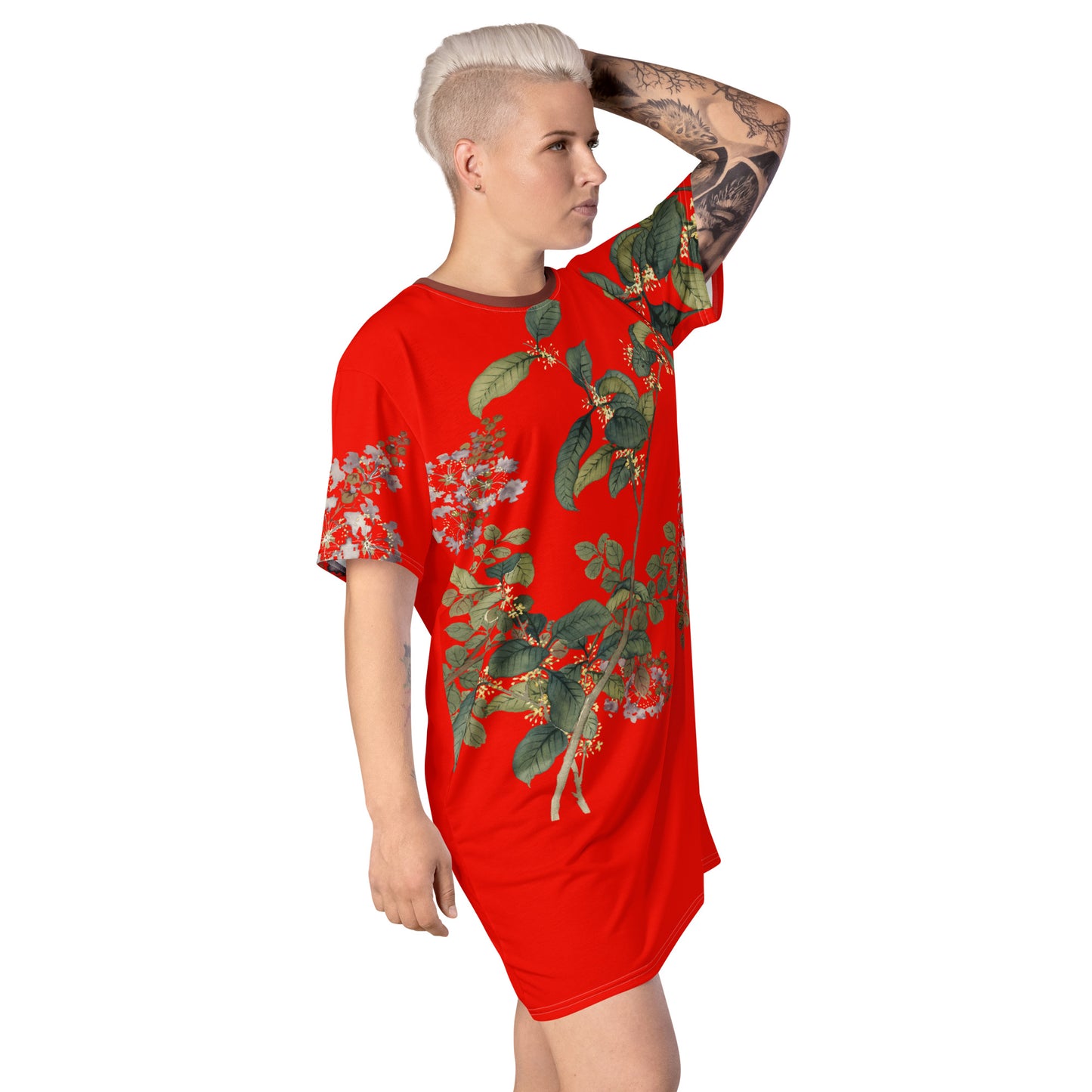 The Spirit of Flowers in Twelve Months|Osmanthus and Crape Myrtle in Bloom|T-shirt dress|Garnet red