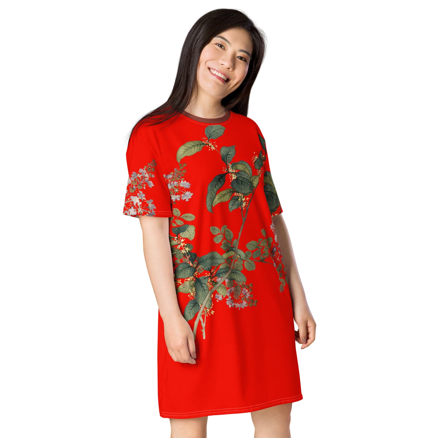 The Spirit of Flowers in Twelve Months|Osmanthus and Crape Myrtle in Bloom|T-shirt dress|Garnet red