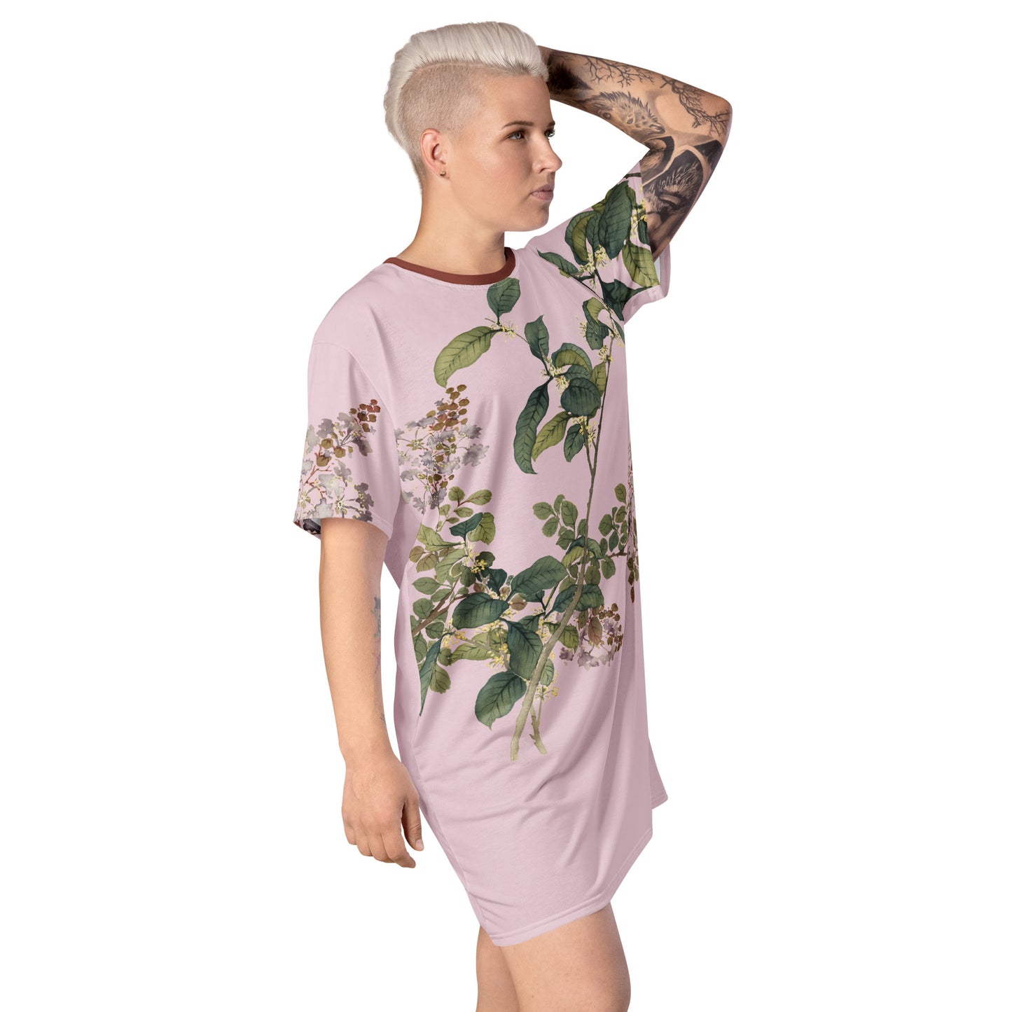 The Spirit of Flowers in Twelve Months|Osmanthus and Crape Myrtle in Bloom|T-shirt dress|Pale pinkish gray