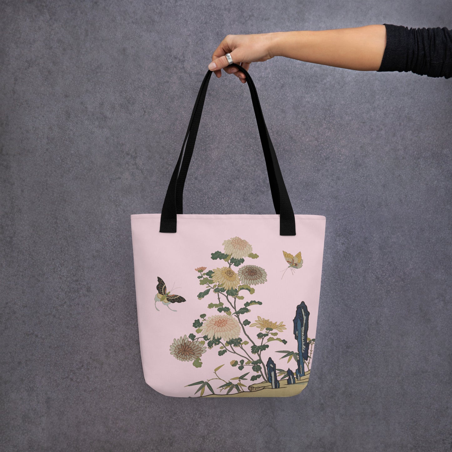 刻丝花卉|菊花双蝶|手提袋(托特包)|藕色