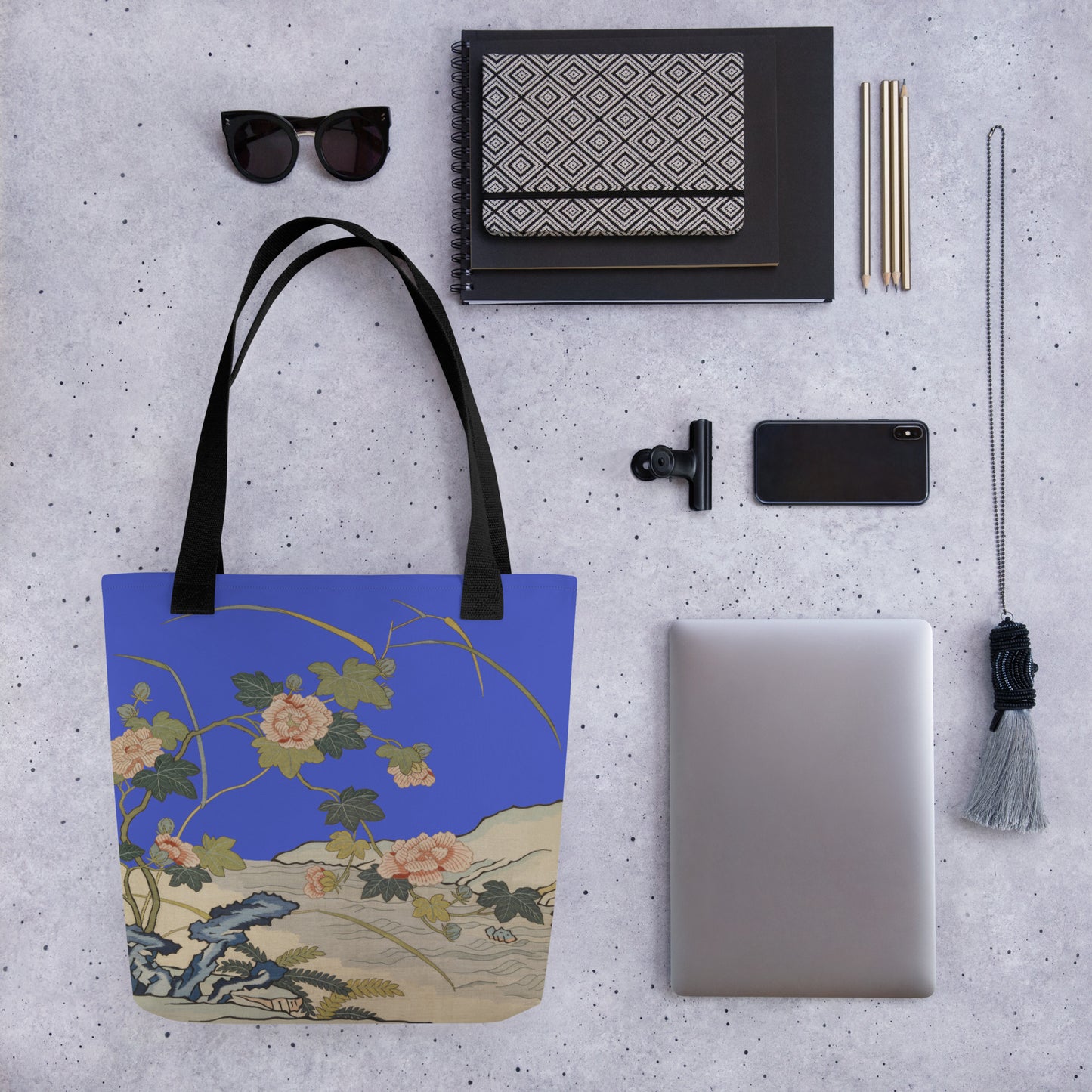刻丝花卉|芙蓉傍水|手提袋(托特包)|宝蓝