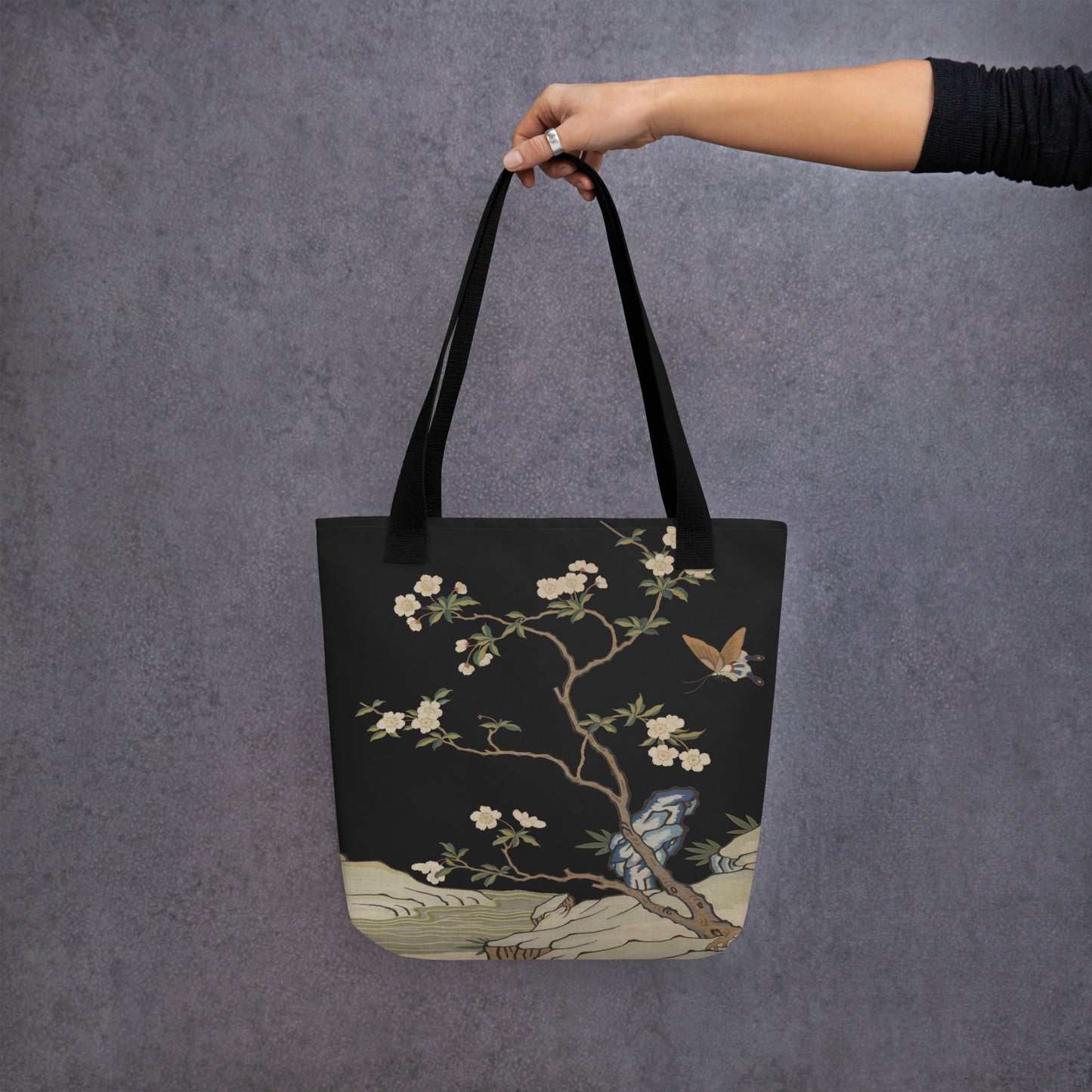刻丝花卉|李花|手提袋(托特包)|黑色