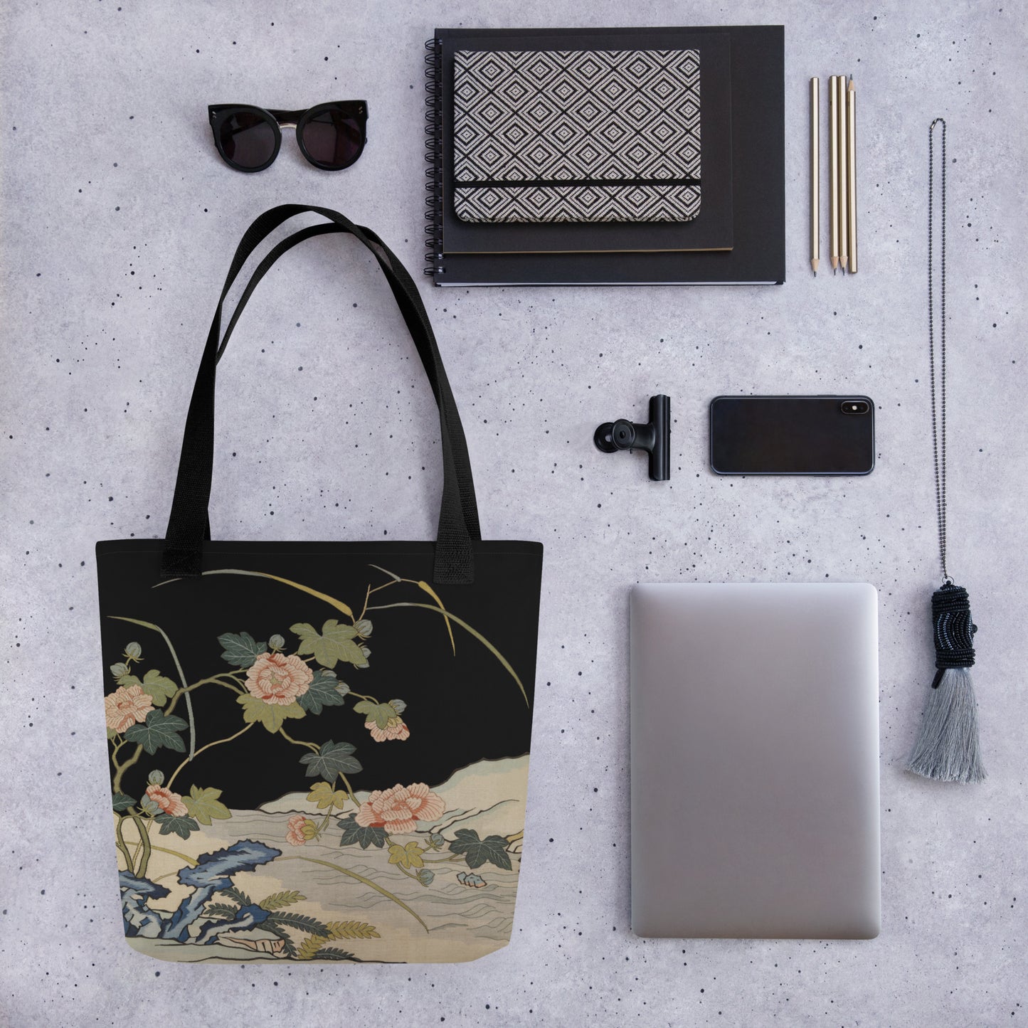 刻丝花卉|芙蓉傍水|手提袋(托特包)|黑色