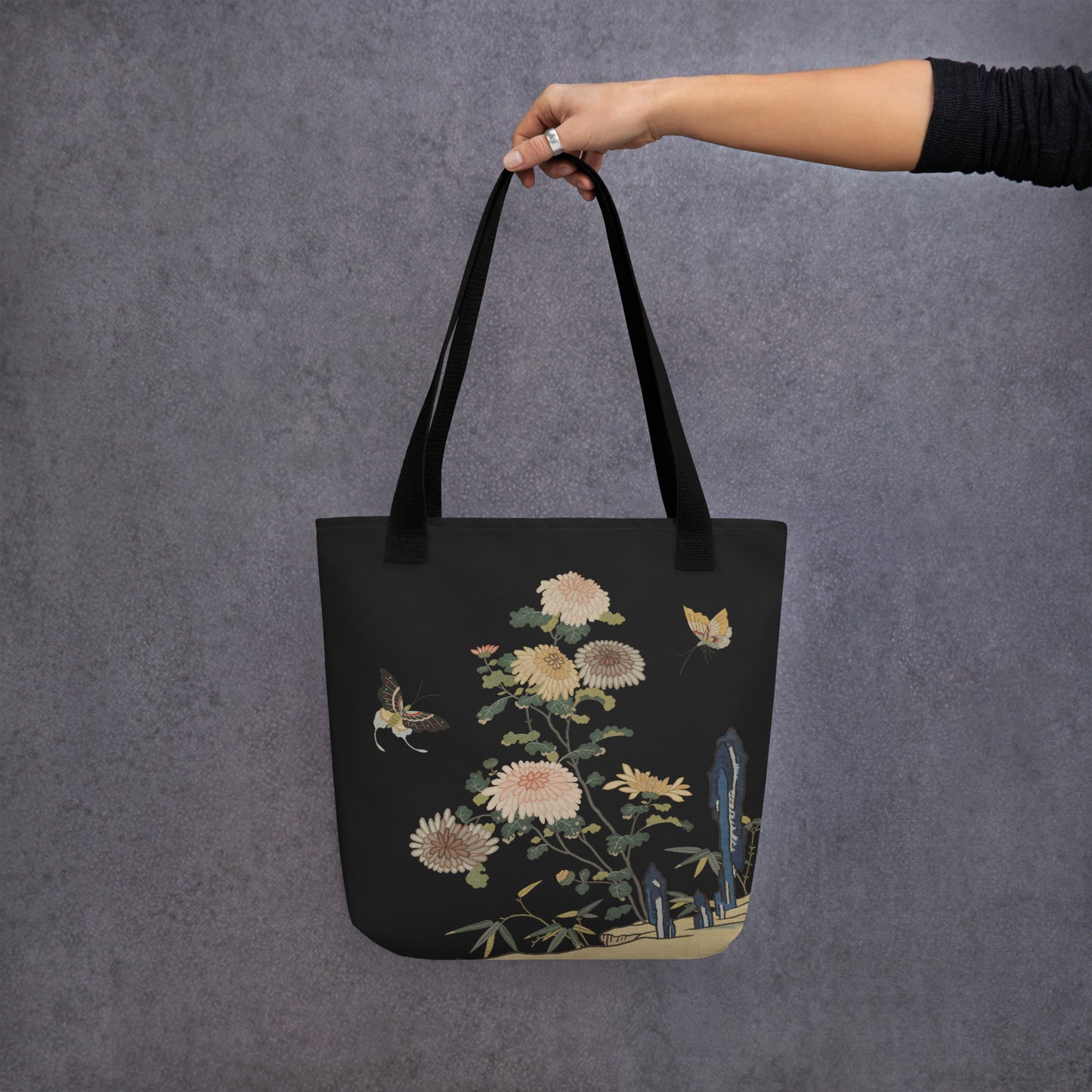 刻丝花卉|菊花双蝶|手提袋(托特包)|黑色