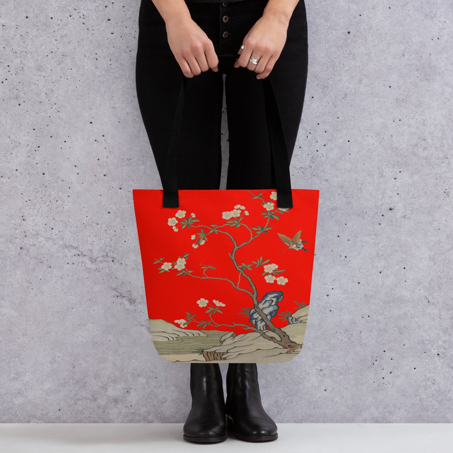 刻丝花卉|李花|手提袋(托特包)|石榴红