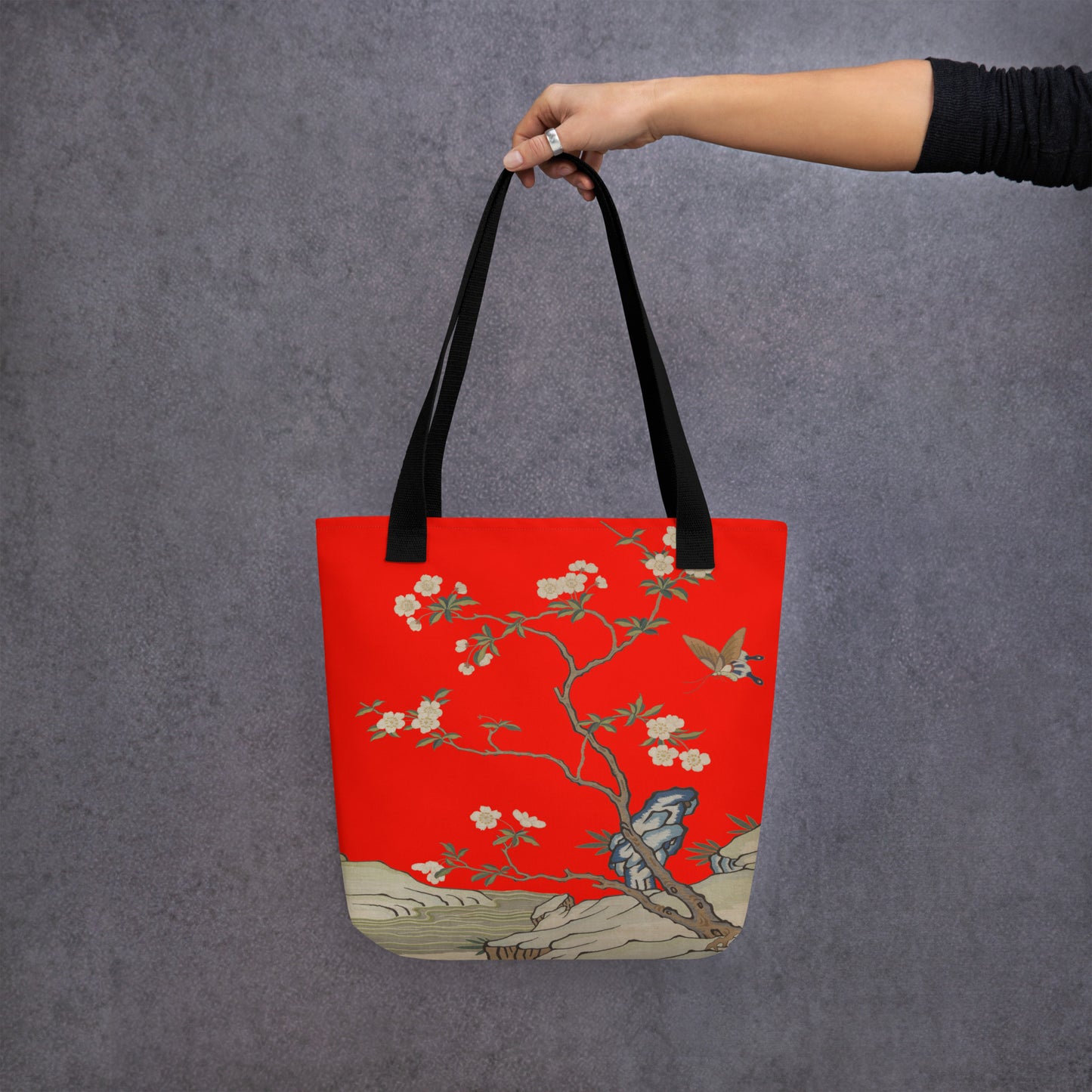 刻丝花卉|李花|手提袋(托特包)|石榴红