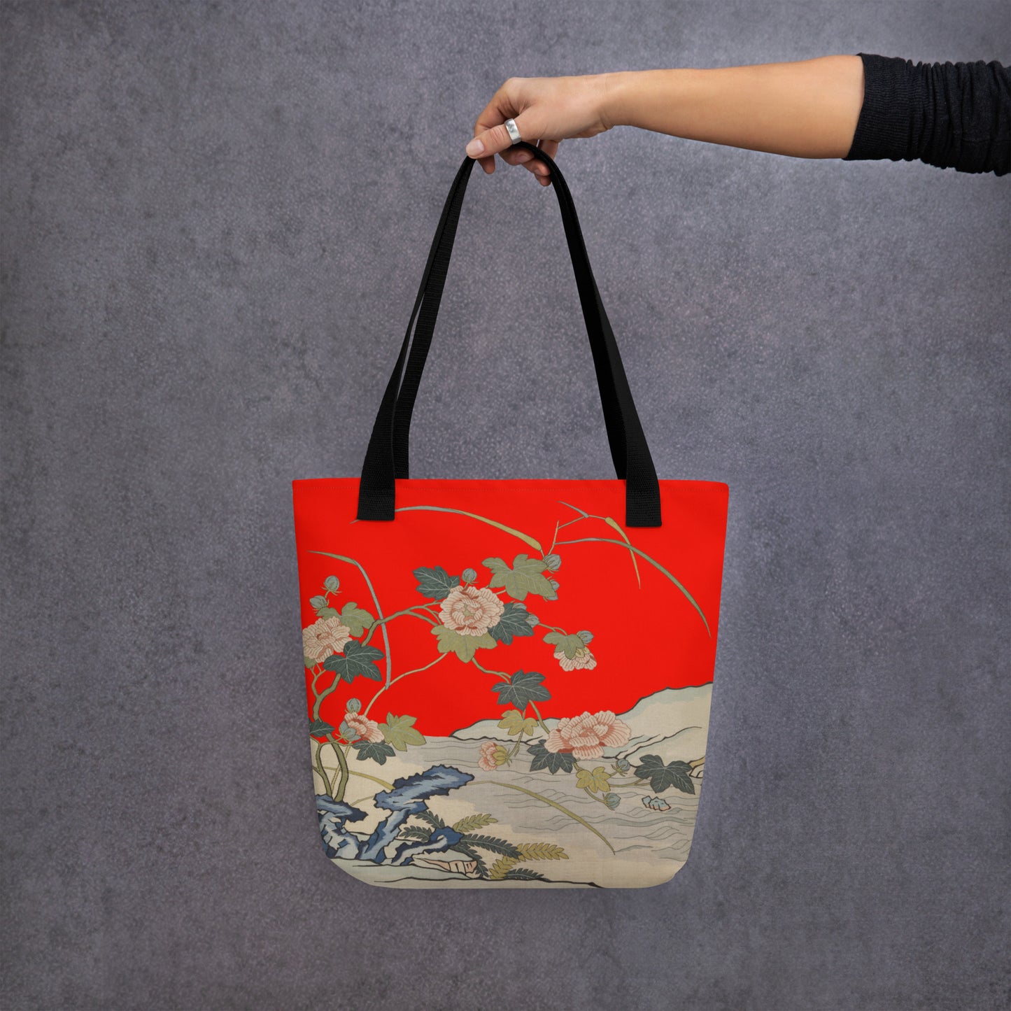 刻丝花卉|芙蓉傍水|手提袋(托特包)|石榴红