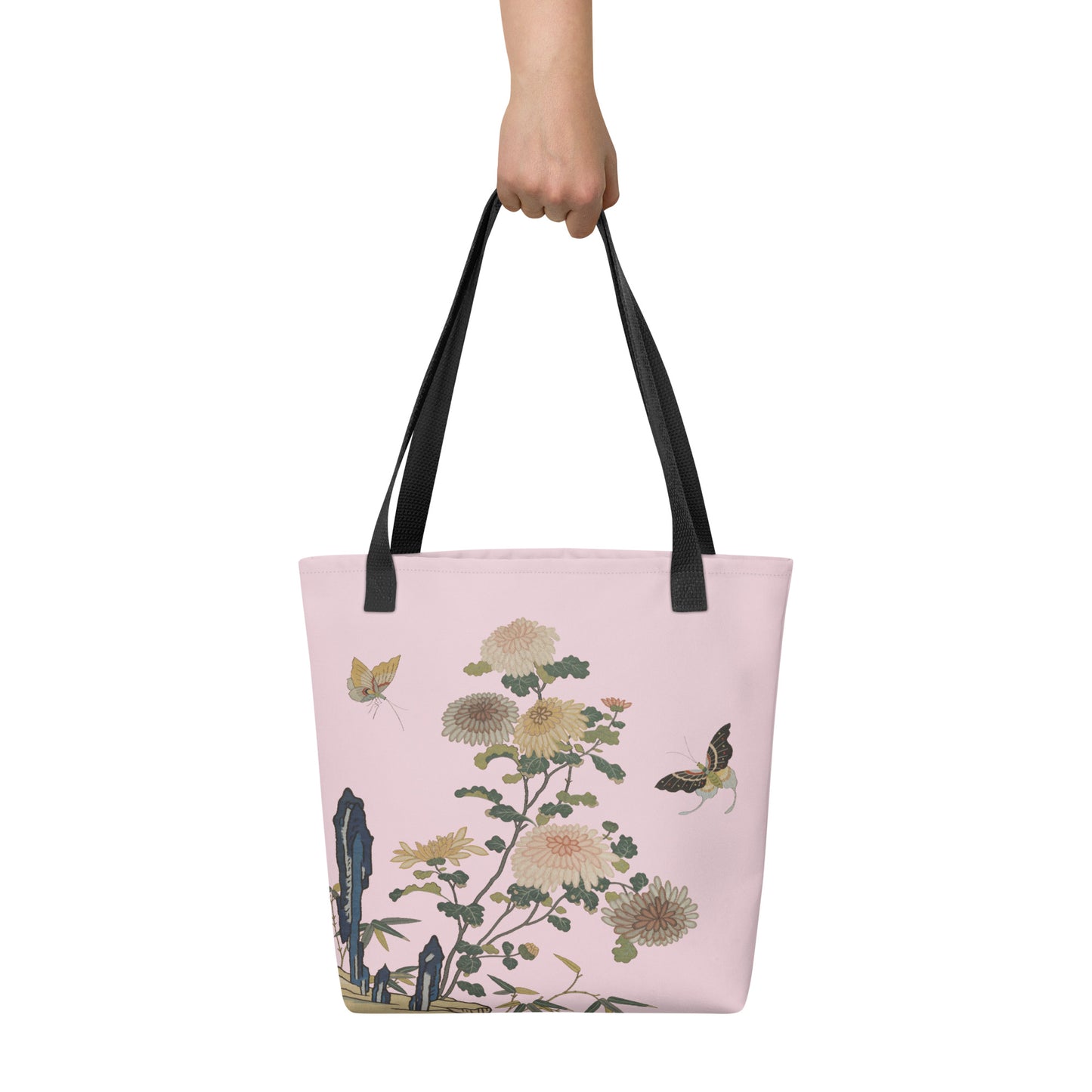 刻丝花卉|菊花双蝶|手提袋(托特包)|藕色