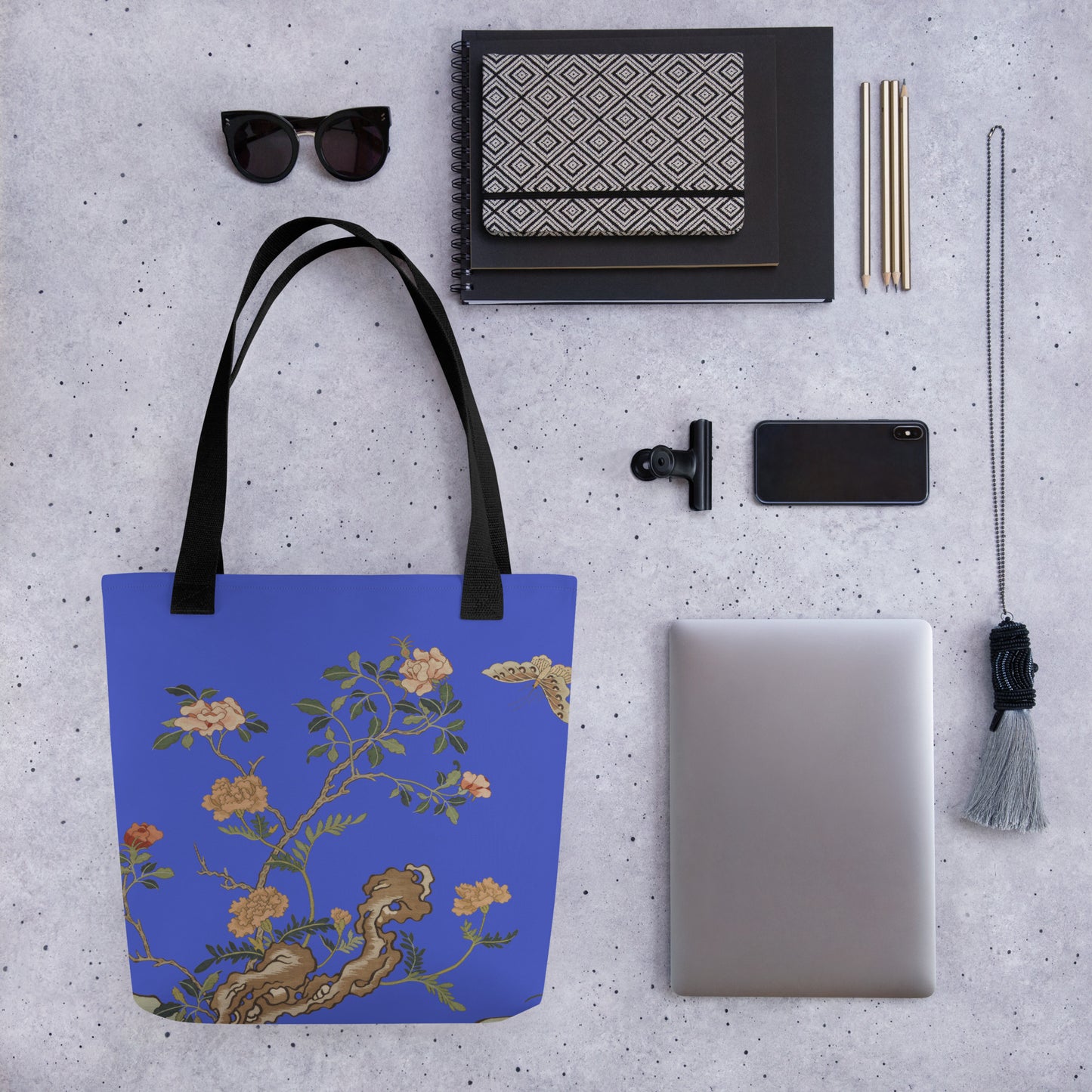 刻丝花卉|蝴蝶月季|手提袋(托特包)|宝蓝