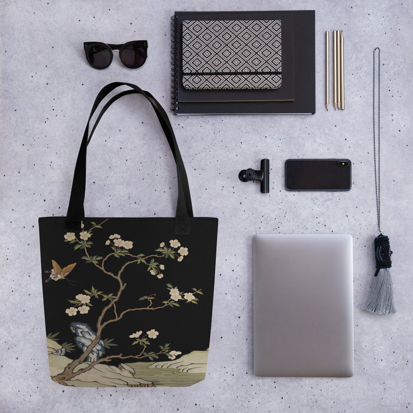 刻丝花卉|李花|手提袋(托特包)|黑色