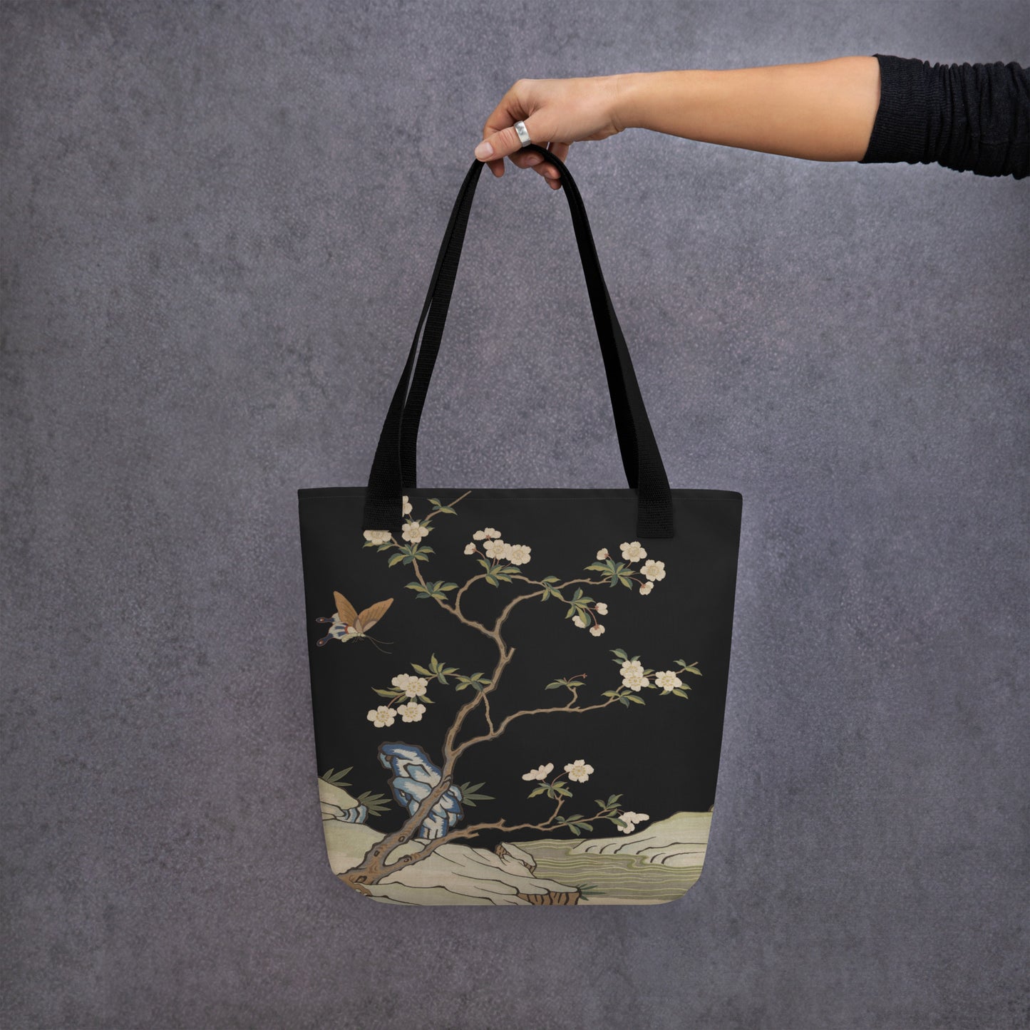刻丝花卉|李花|手提袋(托特包)|黑色