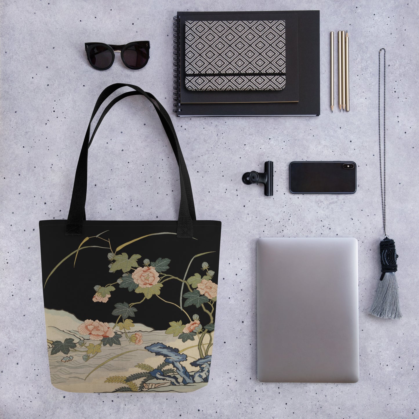 刻丝花卉|芙蓉傍水|手提袋(托特包)|黑色