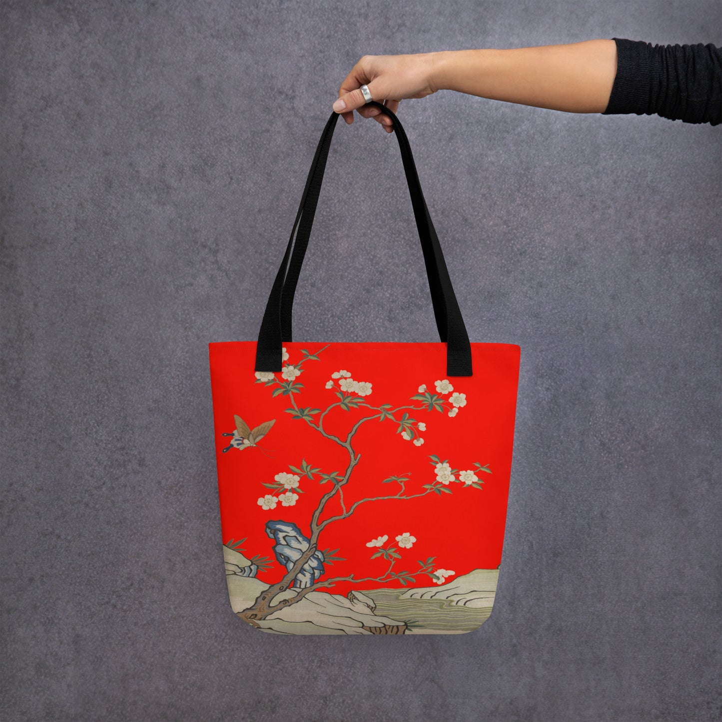 刻丝花卉|李花|手提袋(托特包)|石榴红