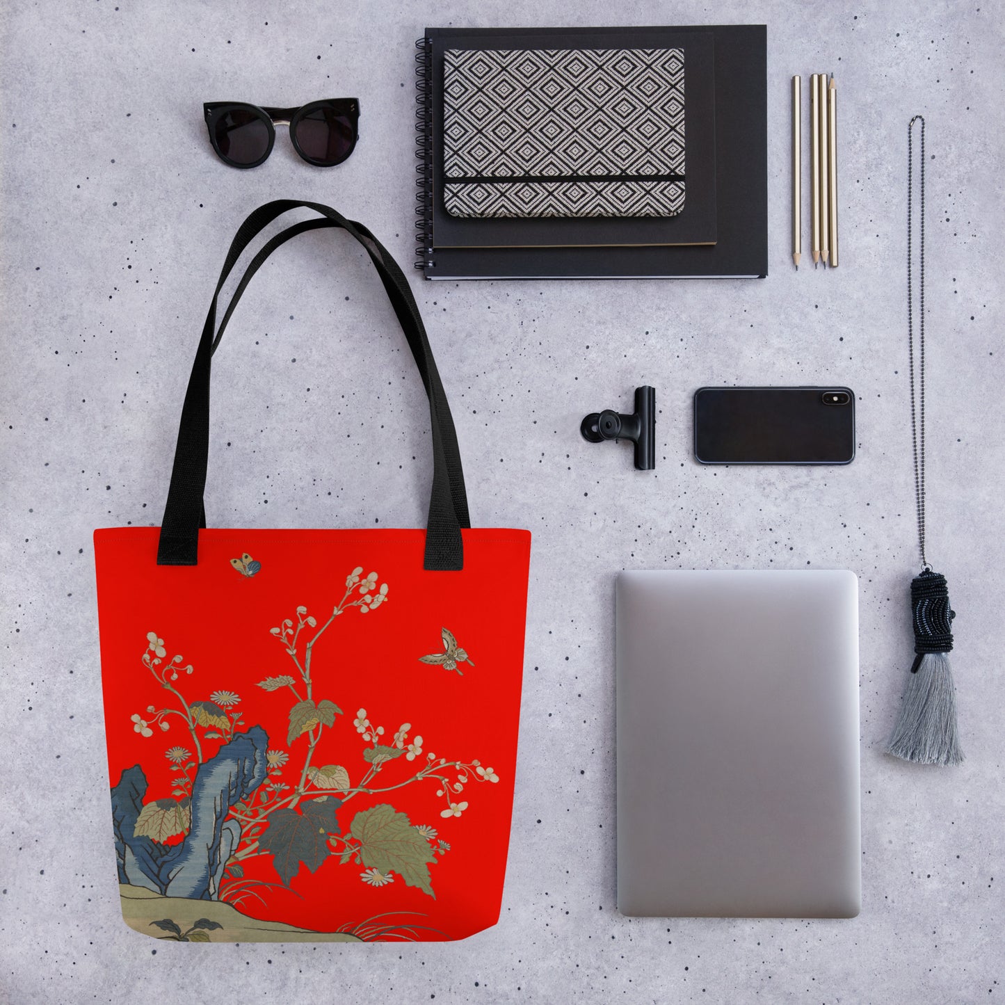 刻丝花卉|海棠|手提袋(托特包)|石榴红