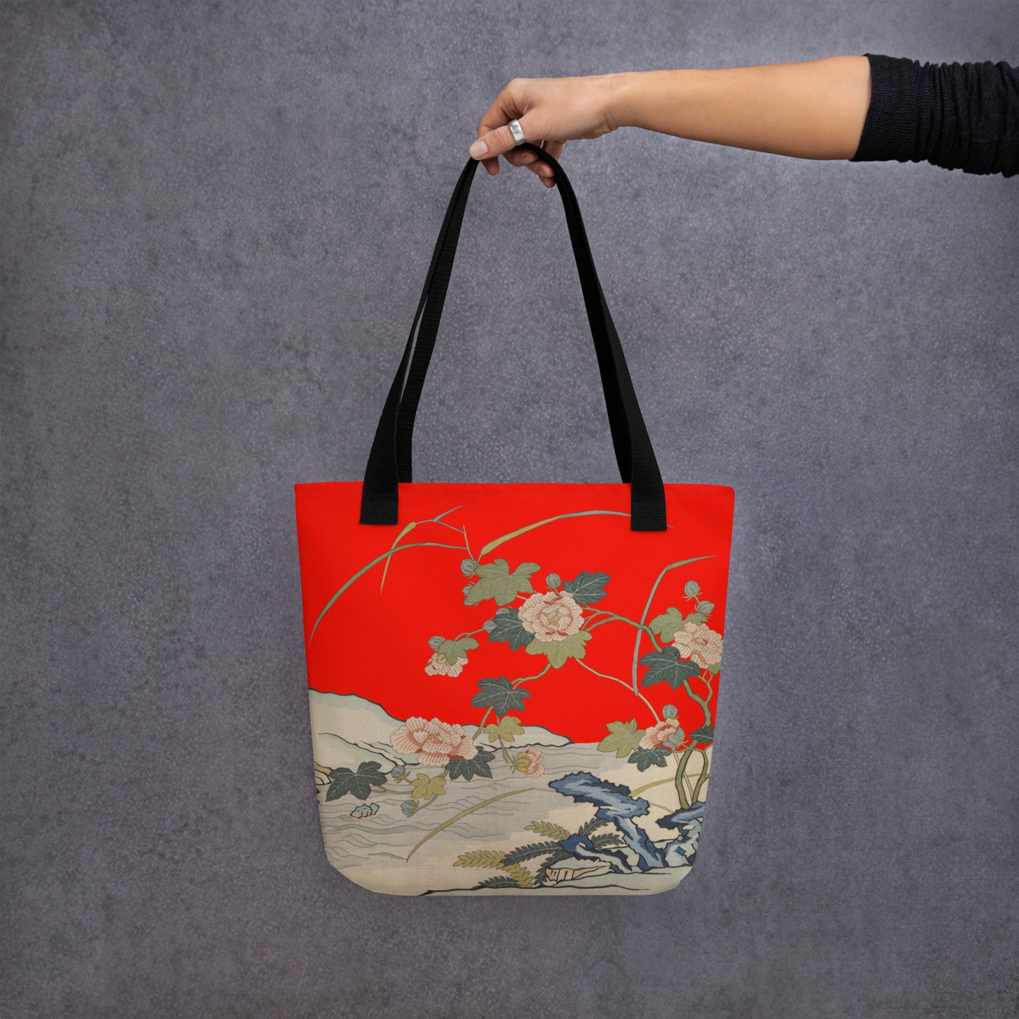 刻丝花卉|芙蓉傍水|手提袋(托特包)|石榴红