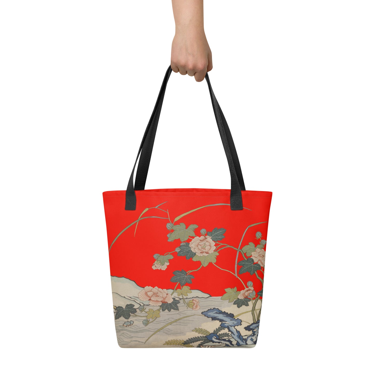 刻丝花卉|芙蓉傍水|手提袋(托特包)|石榴红