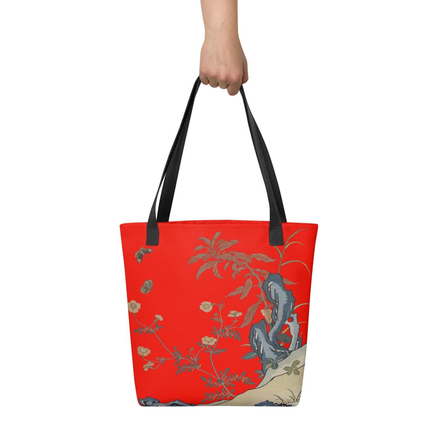刻丝花卉|花蝶|手提袋(托特包)|石榴红
