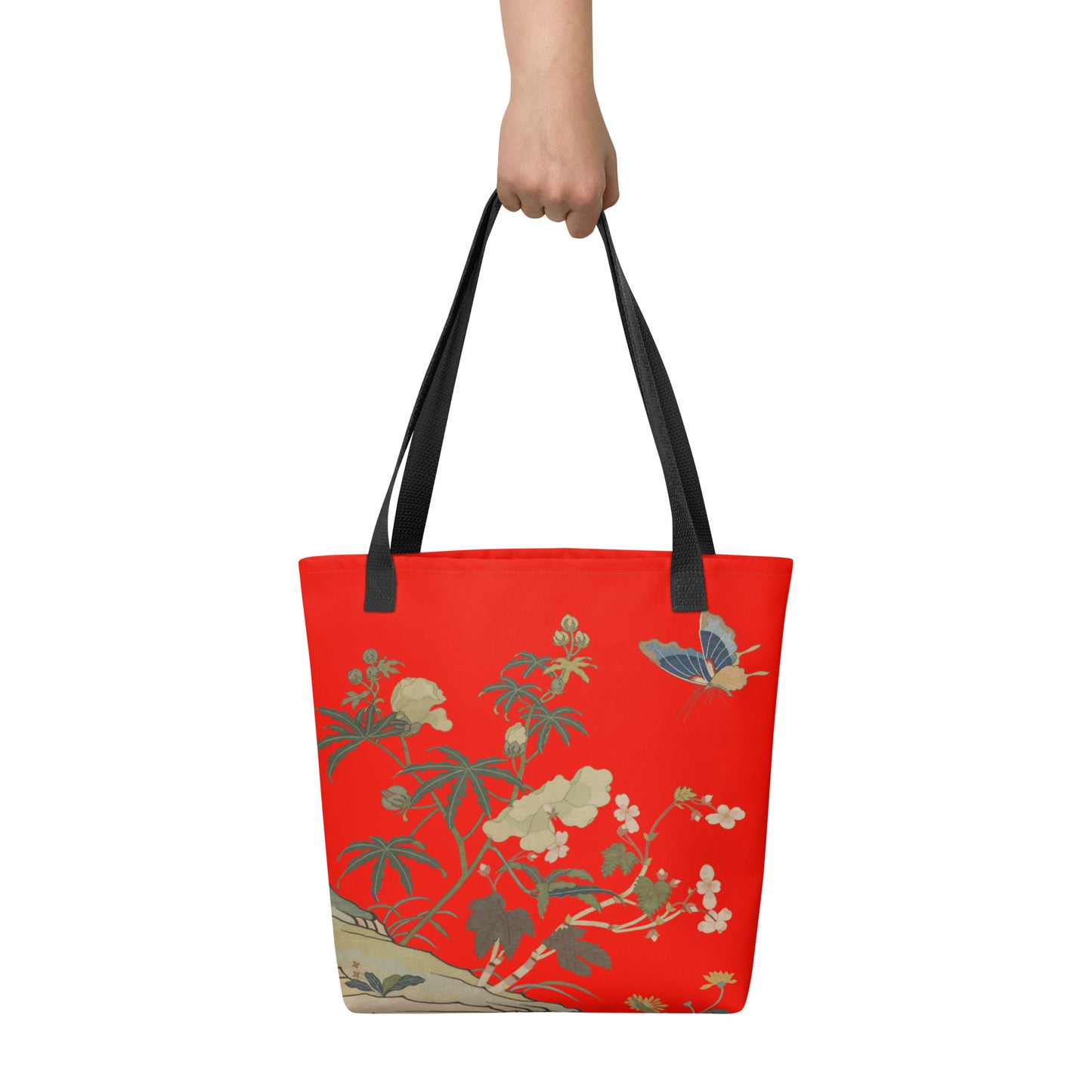 刻丝花卉|秋葵海棠|手提袋(托特包)|石榴红
