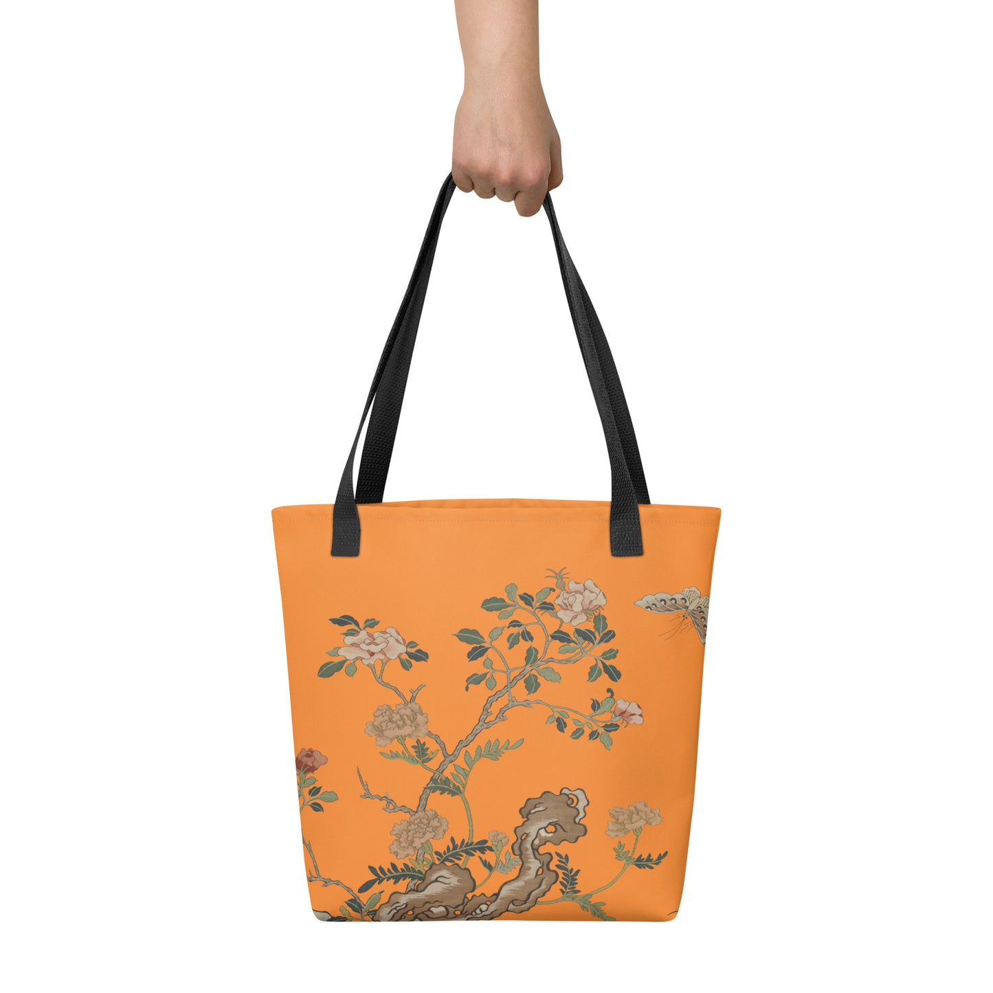 刻丝花卉|蝴蝶月季|手提袋(托特包)|橙色