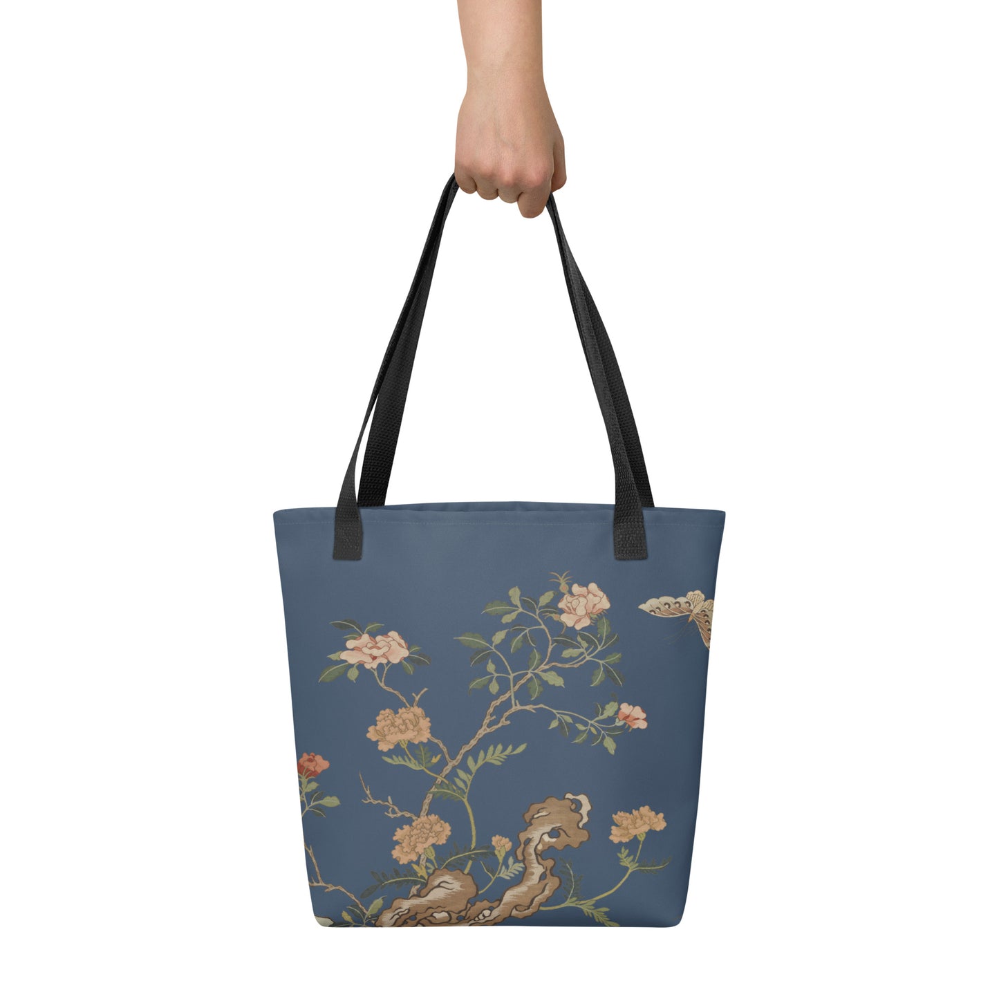 刻丝花卉|蝴蝶月季|手提袋(托特包)|黛蓝