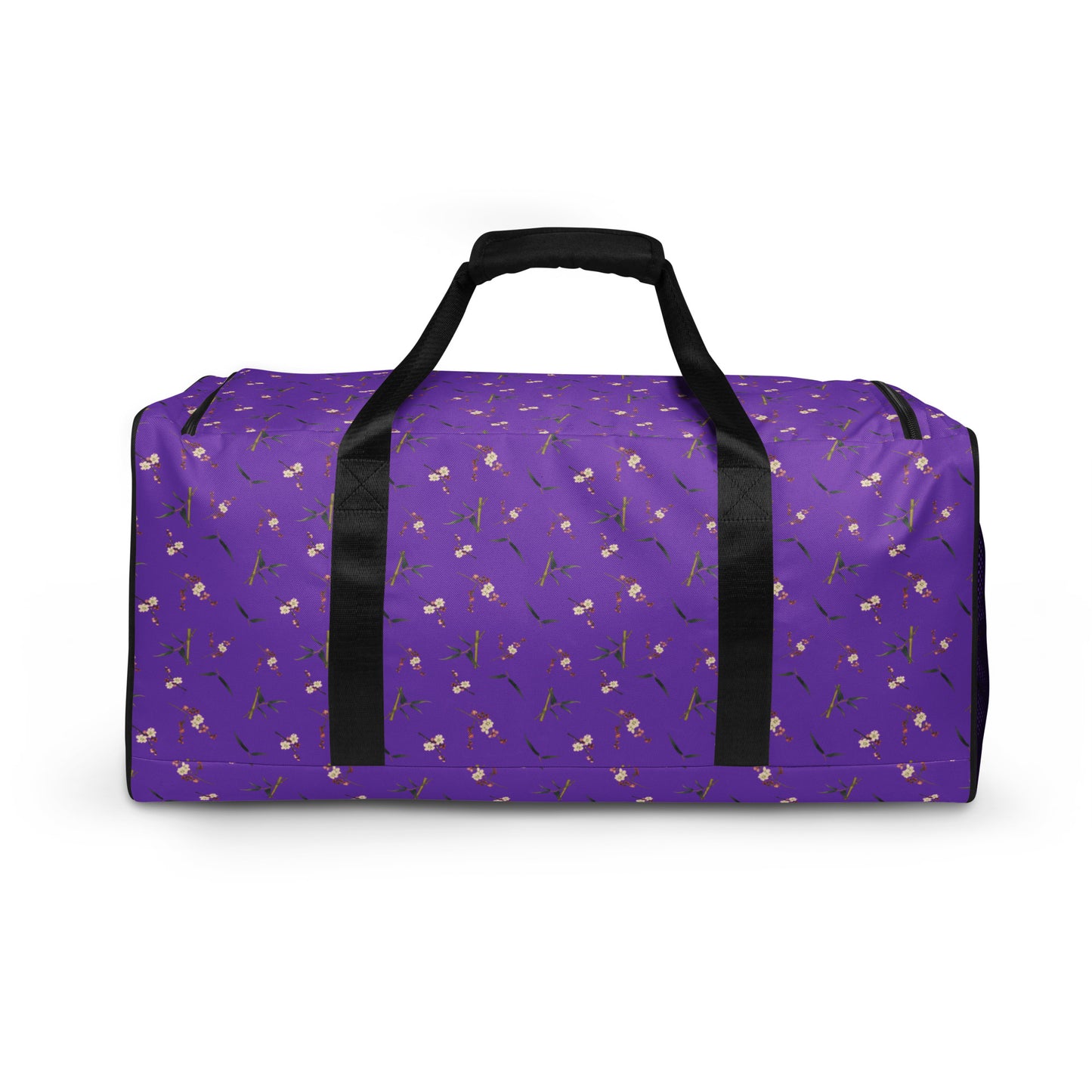 The Spirit of Flowers in Twelve Months｜Crimson Plum Blossom and Lush Green Bamboo｜Duffle bag｜seamless print｜Purple