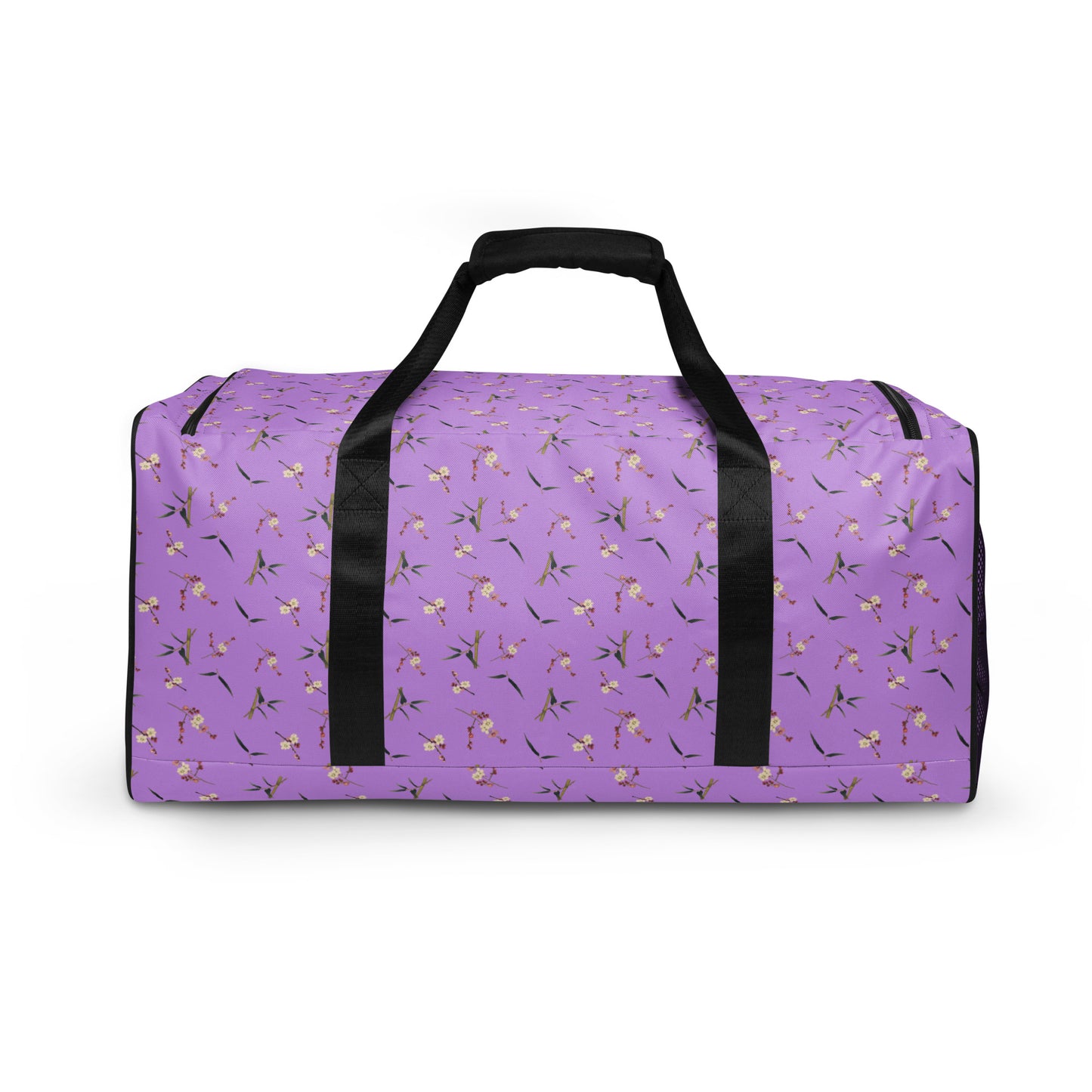 The Spirit of Flowers in Twelve Months｜Crimson Plum Blossom and Lush Green Bamboo｜Duffle bag｜seamless print｜Lilac