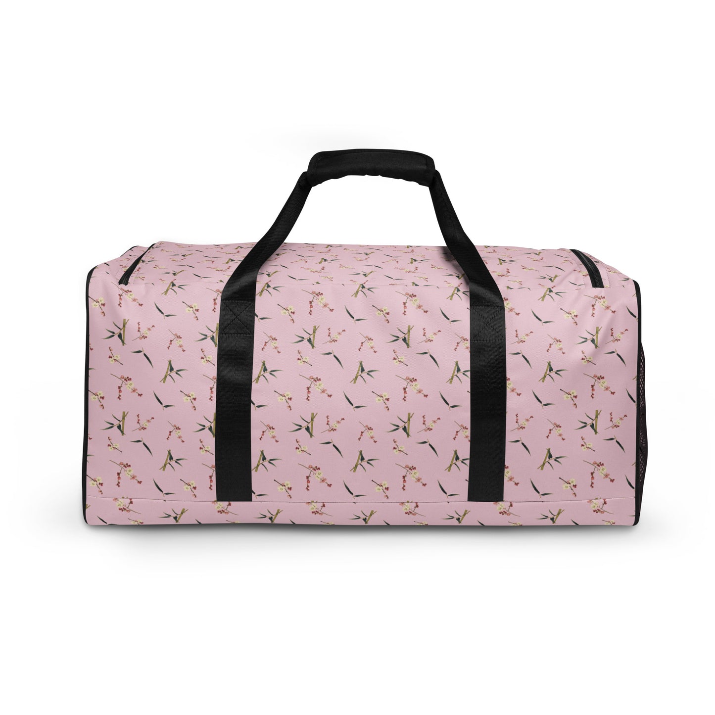 The Spirit of Flowers in Twelve Months｜Crimson Plum Blossom and Lush Green Bamboo｜Duffle bag｜seamless print｜Pale pinkish gray