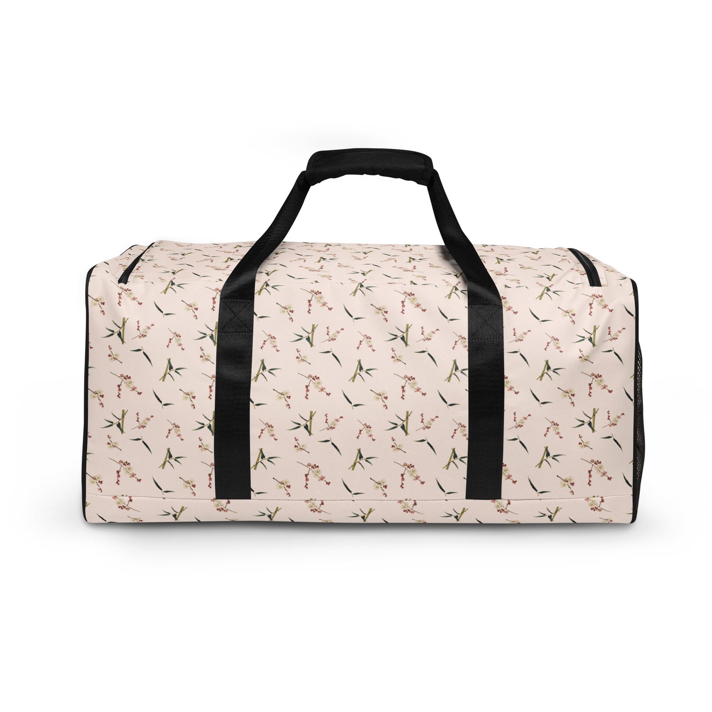 The Spirit of Flowers in Twelve Months｜Crimson Plum Blossom and Lush Green Bamboo｜Duffle bag｜seamless print｜Fish belly white