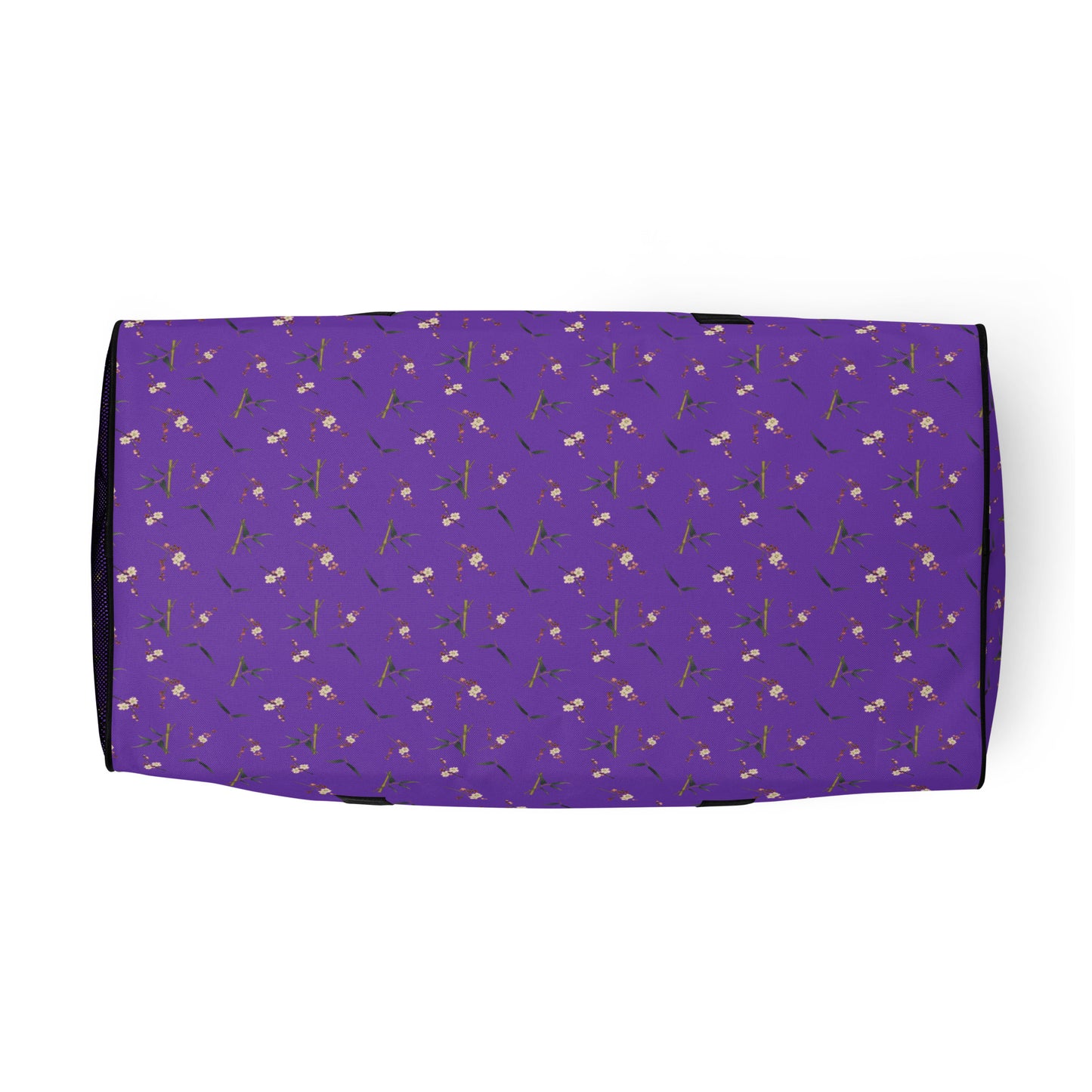 The Spirit of Flowers in Twelve Months｜Crimson Plum Blossom and Lush Green Bamboo｜Duffle bag｜seamless print｜Purple