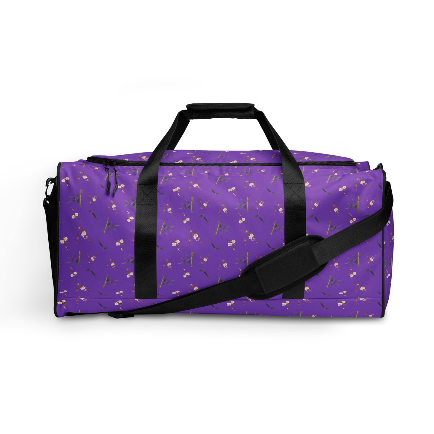 The Spirit of Flowers in Twelve Months｜Crimson Plum Blossom and Lush Green Bamboo｜Duffle bag｜seamless print｜Purple