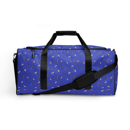 The Spirit of Flowers in Twelve Months｜Crimson Plum Blossom and Lush Green Bamboo｜Duffle bag｜seamless print｜Royal blue