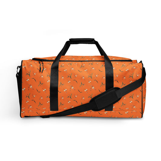 The Spirit of Flowers in Twelve Months｜Crimson Plum Blossom and Lush Green Bamboo｜Duffle bag｜seamless print｜Orange