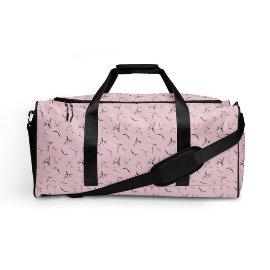 The Spirit of Flowers in Twelve Months｜Crimson Plum Blossom and Lush Green Bamboo｜Duffle bag｜seamless print｜Pale pinkish gray