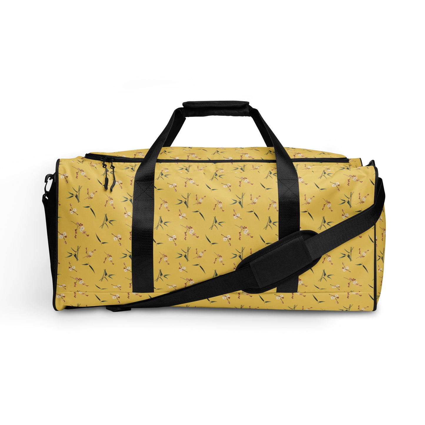 The Spirit of Flowers in Twelve Months｜Crimson Plum Blossom and Lush Green Bamboo｜Duffle bag｜seamless print｜Gold